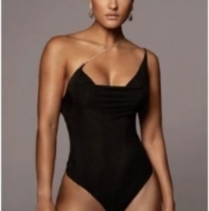 Black Thea Rhinestone strap Bodysuit